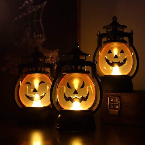 Halloween Vintage Hanging Oil Lamp Electronic Candle Pumpkin Light 4